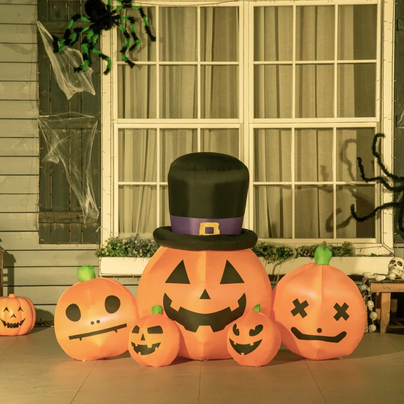 Outsunny Halloween Inflatable Pumpkins with Hat Display 6' with LED