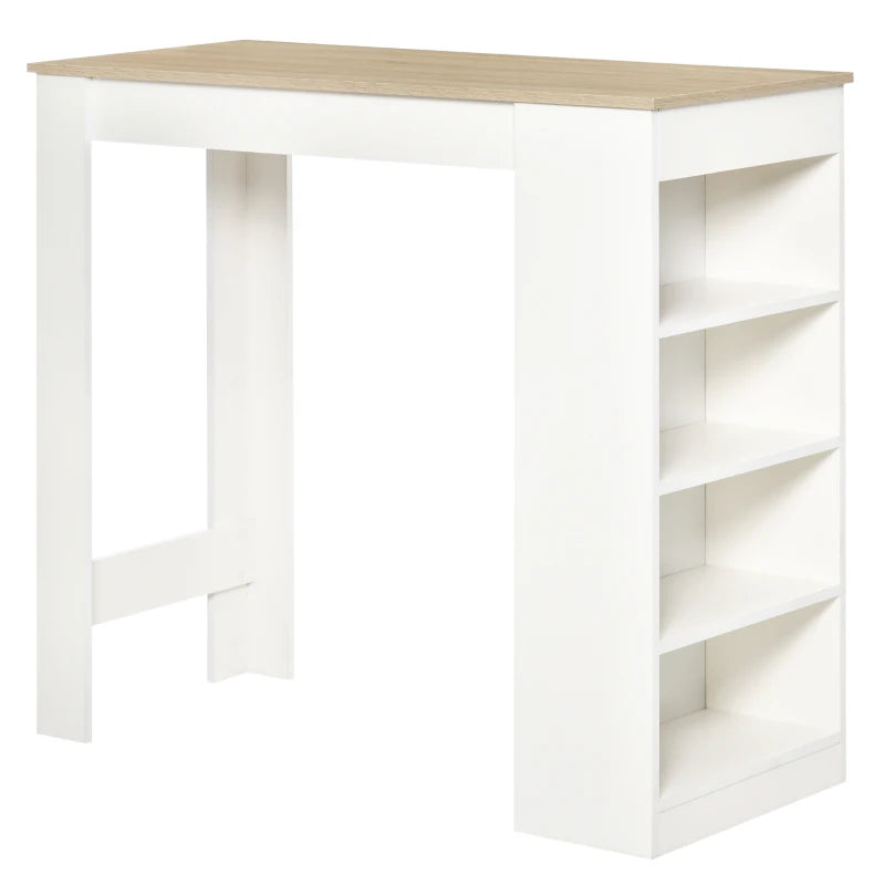 HOMCOM Kitchen Bar Table with Side Shelves - White & Oak