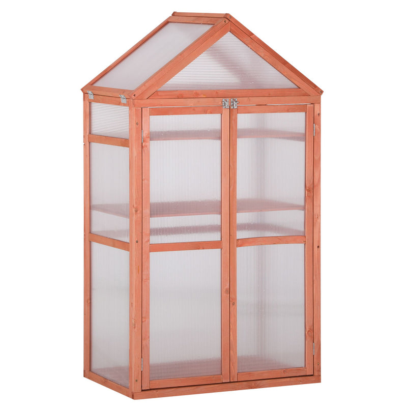 Outsunny 80x47x138cm Wood Cold Frame Greenhouse for Plants PC Board Orange