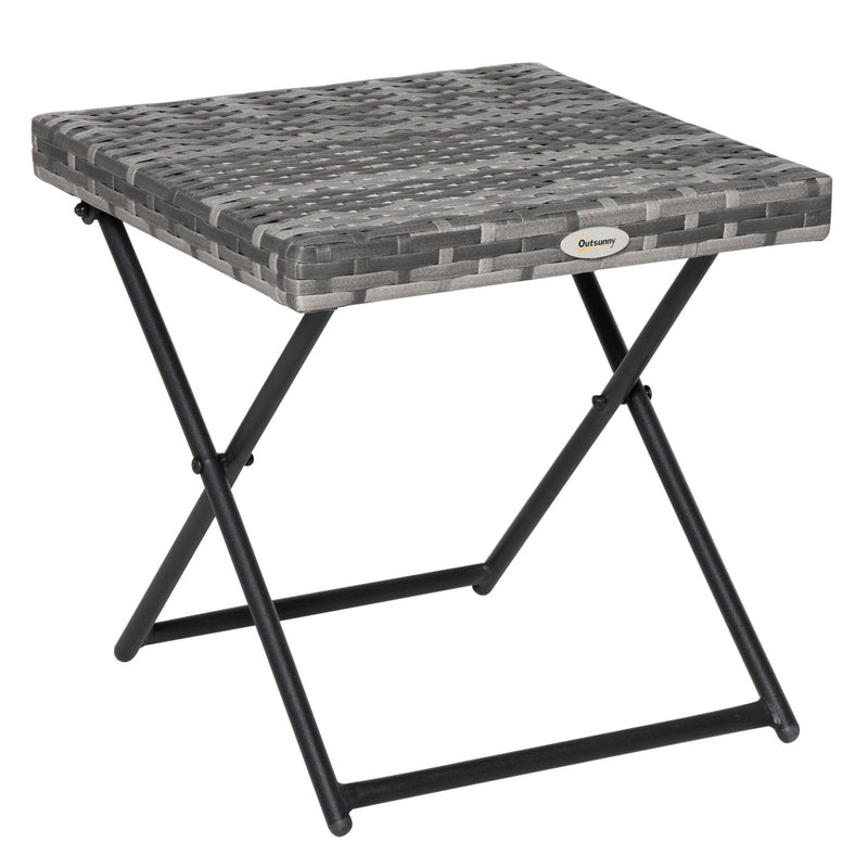 Outsunny Folding Square Rattan Coffee Table w/ Steel Frame Bistro Garden Grey