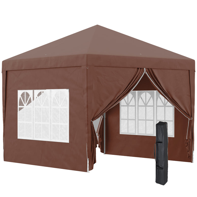 Outsunny 3x3 m Pop Up Gazebo Party Tent Canopy Marquee with Storage Bag Coffee