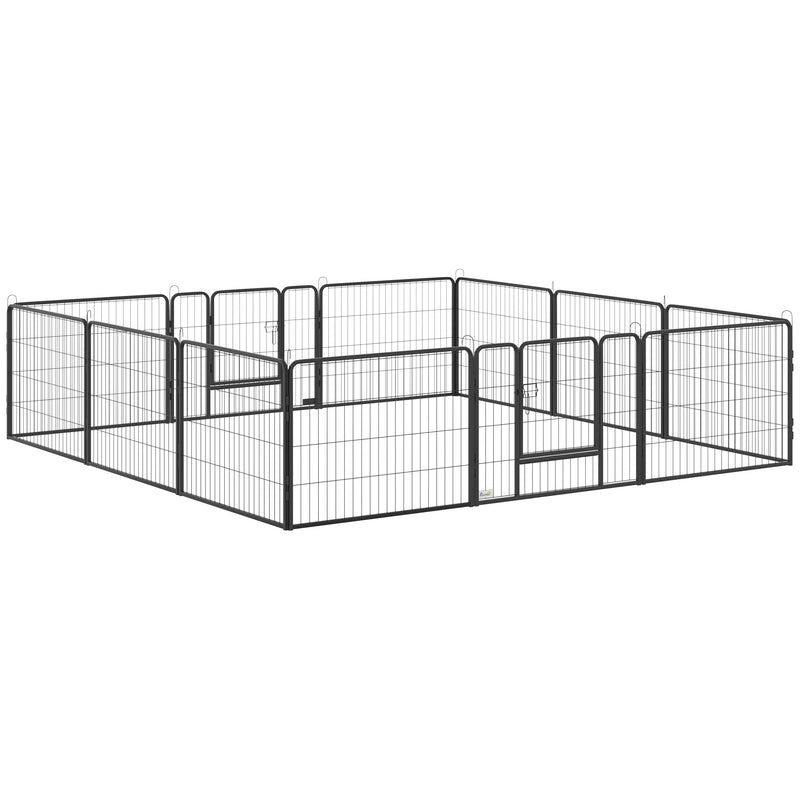 PawHut 12-Panel Pet Playpen, Heavy-Duty Dog Cage w/ Lockable doors, 80 x 60cm