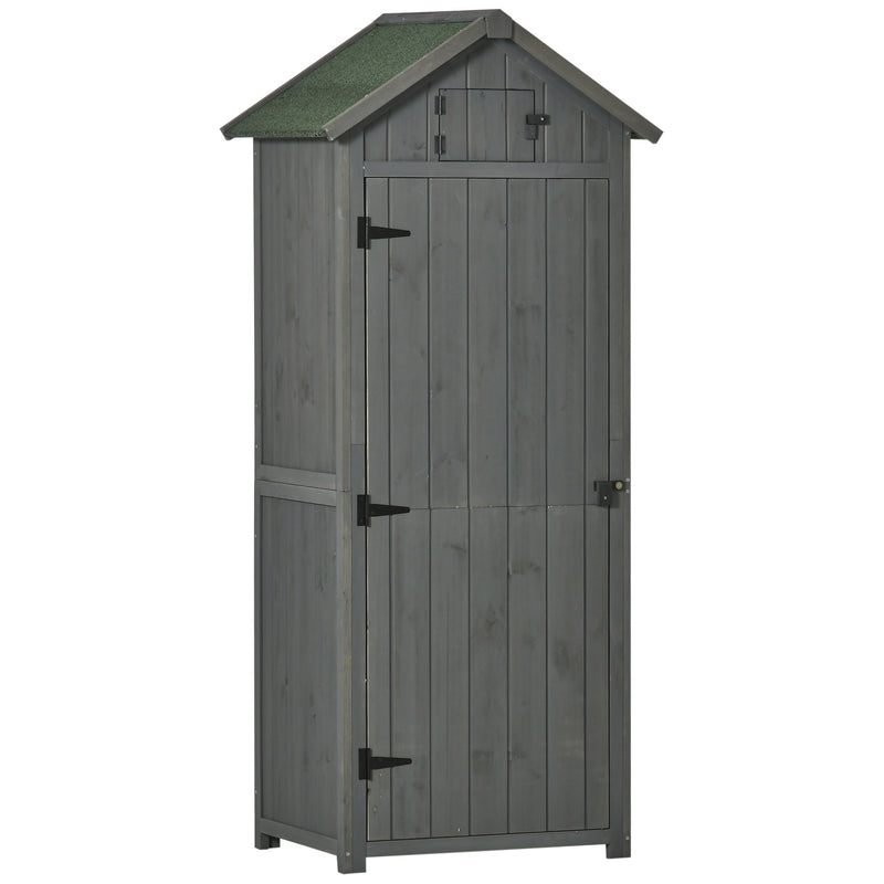 Outsunny Wooden Garden Storage Shed Tool Storage Box, 77 x 54 x 179 cm, Grey