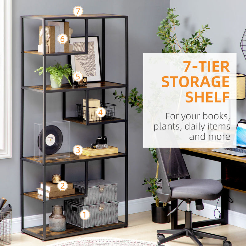 HOMCOM 7 Tier Storage Shelves, Free Standing Book Shelf for Study, Living Room