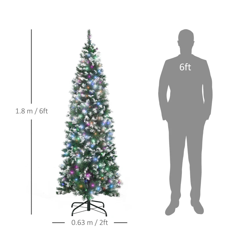 HOMCOM Christmas Tree Slim 6' with 300 Multi Coloured LED Lights