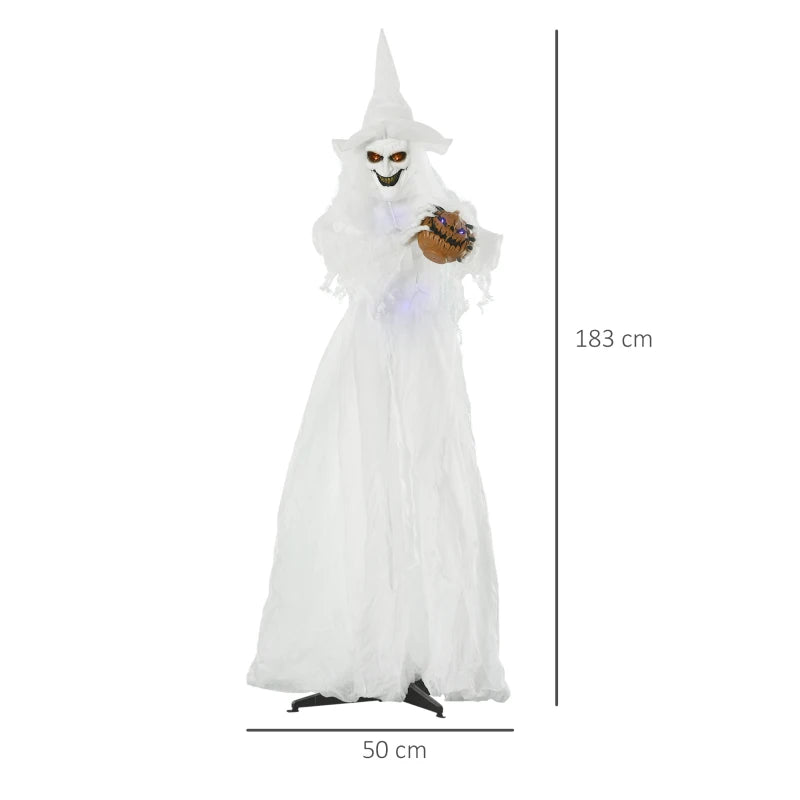 Halloween White Witch Holding Pumpkin Head 72" Life Size