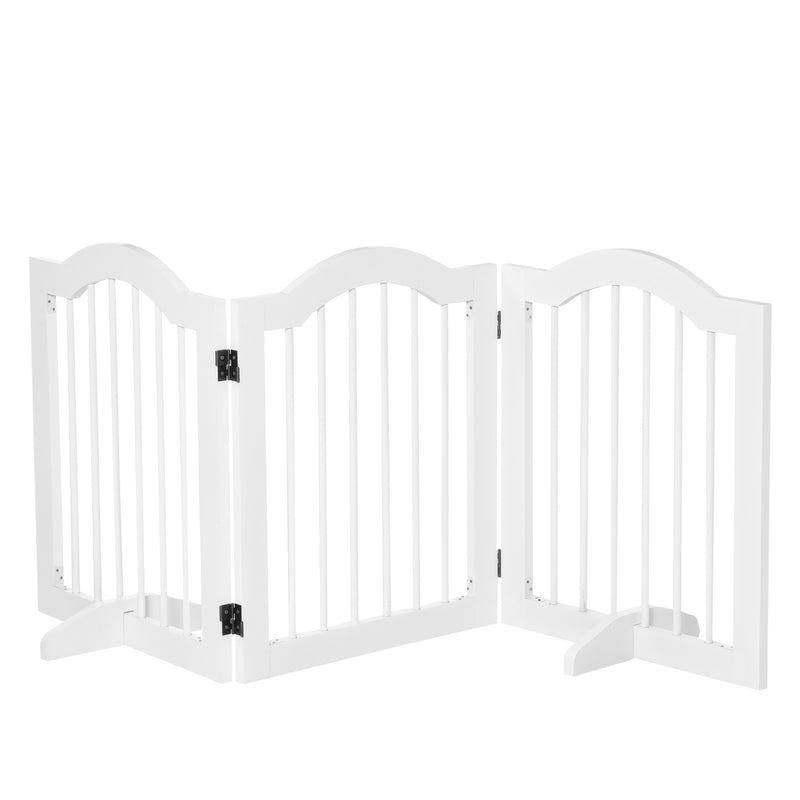 PawHut Freestanding Pet Gate Safety Barrier 3 Pannel w/ Support Feet White