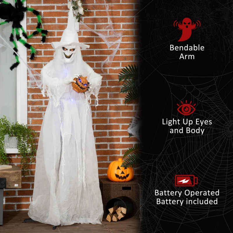 Halloween White Witch Holding Pumpkin Head 72" Life Size