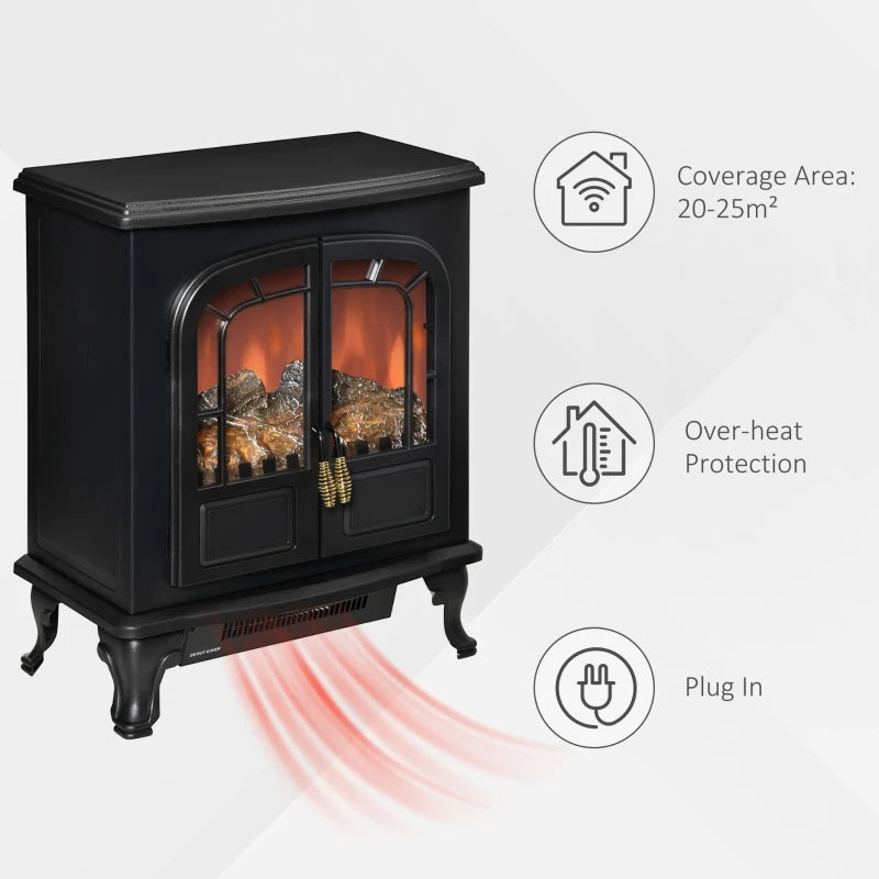 HOMCOM Electric Fireplace Stove Heater with Fire Flame Effect - Black