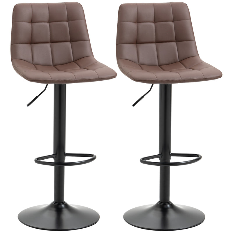 HOMCOM Bar Stools Set of 2 Adjustable Counter Barstools W/ Footrest Brown