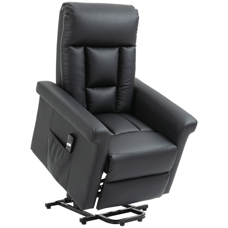 HOMCOM Power Lift Chair, PU Leather Electric Recliner with Side Pocket, Black