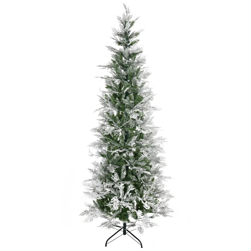 HOMCOM Christmas Tree Pencil Snow Flocked 6' with Realistic Cypress Branches