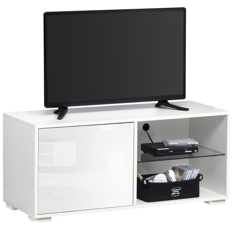 Modern TV Stand Media Unit w/ High Gloss Door Cabinet 2 Shelves Living Room Office Home Furniture White 42"