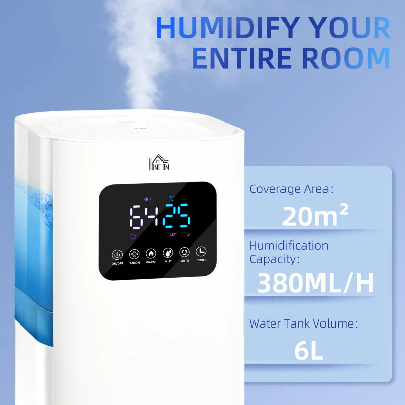 HOMCOM Air Humidifiers with Remote 6L - White