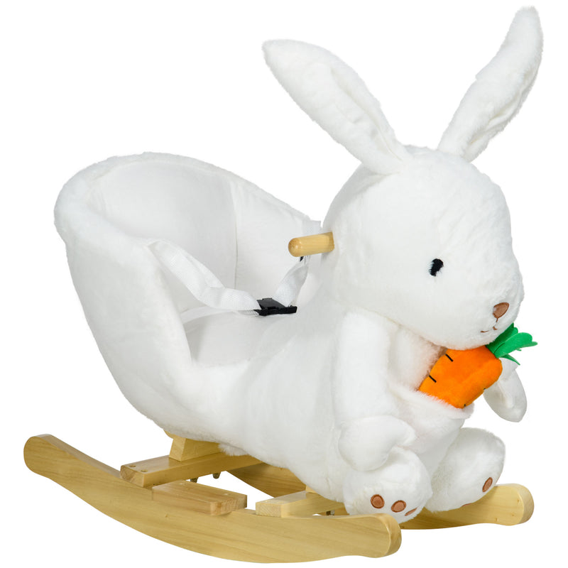 HOMCOM Kids Rabbit-Shaped Rocking Horse W/ Realistic Sounds, Safety Belt - White