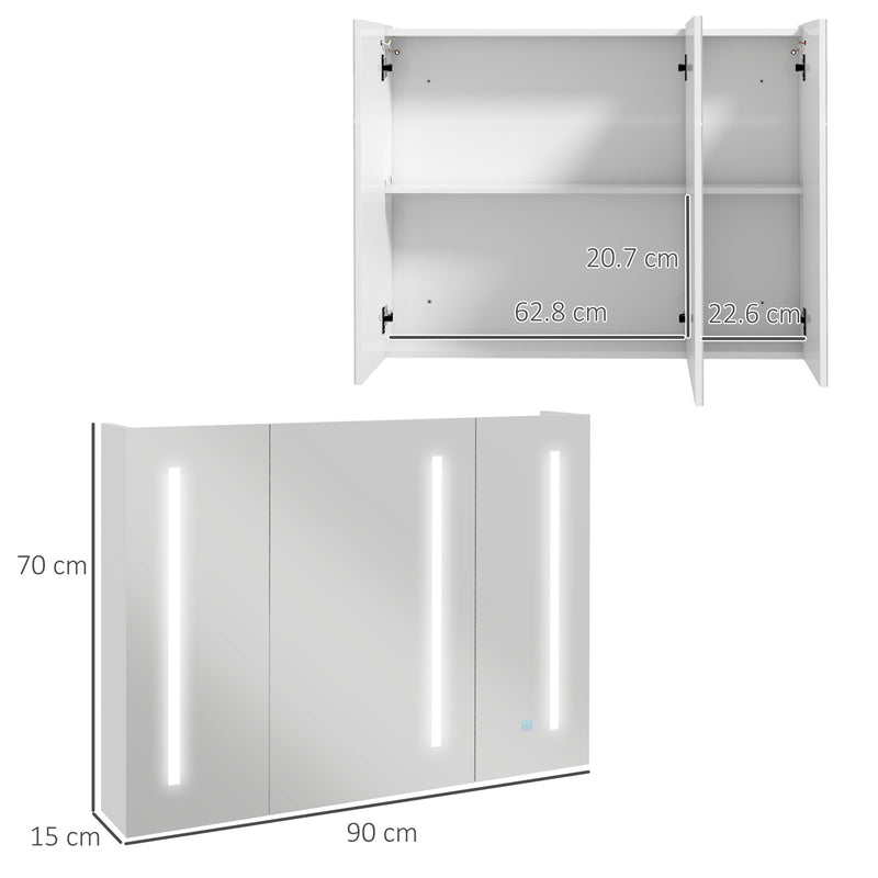 kleankin Wall Mounted Bathroom Storage Cupboard with Light, Mirror and Shelf