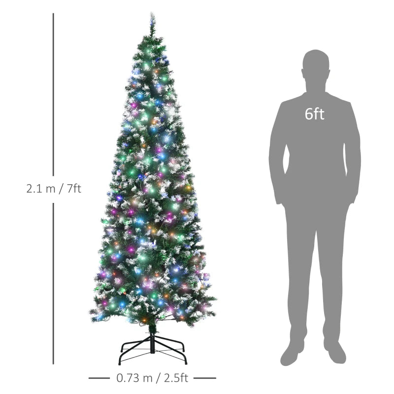 HOMCOM Christmas Tree Slim 7' with 350 Multi Coloured LED Lights