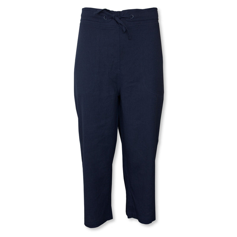 Charlotte West Linen 3/4 Crop Trousers - Navy