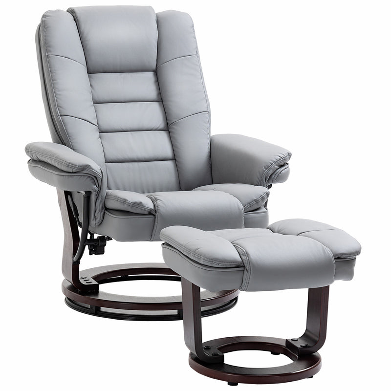 HOMCOM Swivel Manual Recliner and Footrest Set PU Leather Lounge Chair