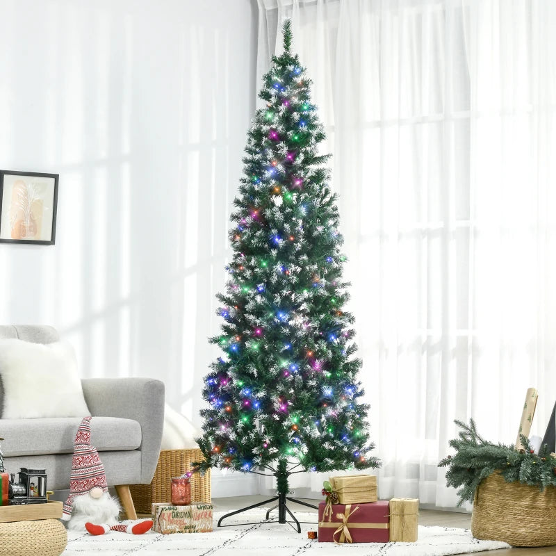 HOMCOM Christmas Tree Slim 7' with 350 Multi Coloured LED Lights