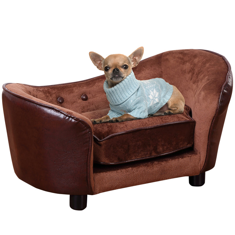 PawHut Dog Sofa Chair W/ Legs Cushion for XS Dog Cat 68.5x40.5x40.5 cm, Brown