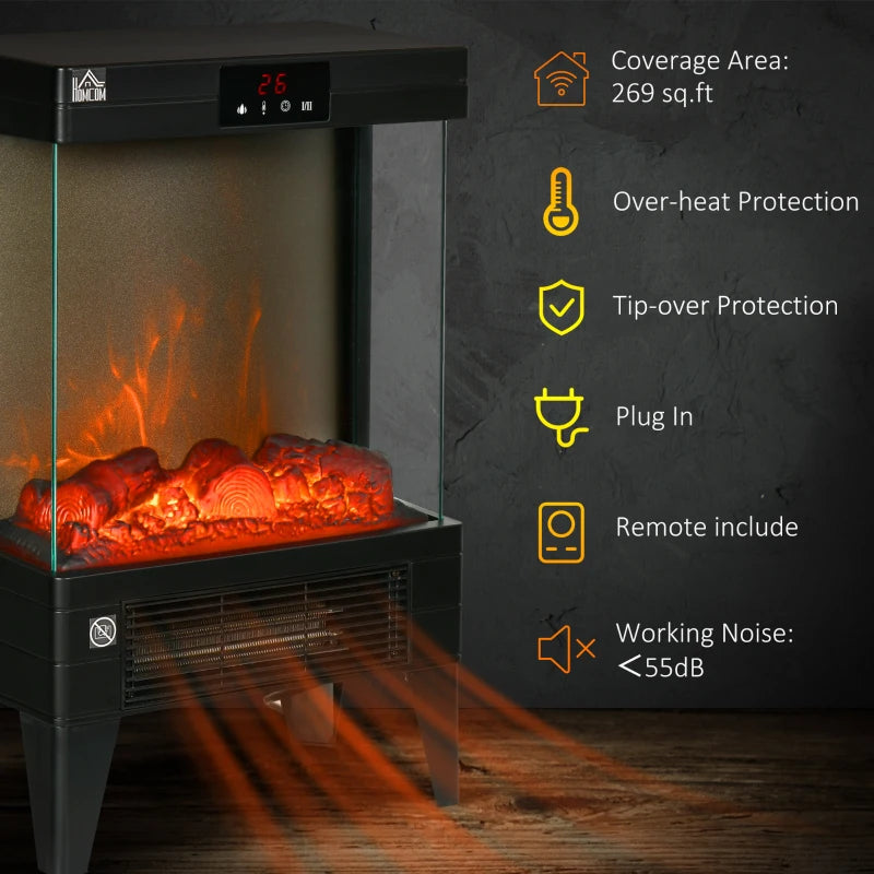 HOMCOM Electric Fireplace Heater- Black