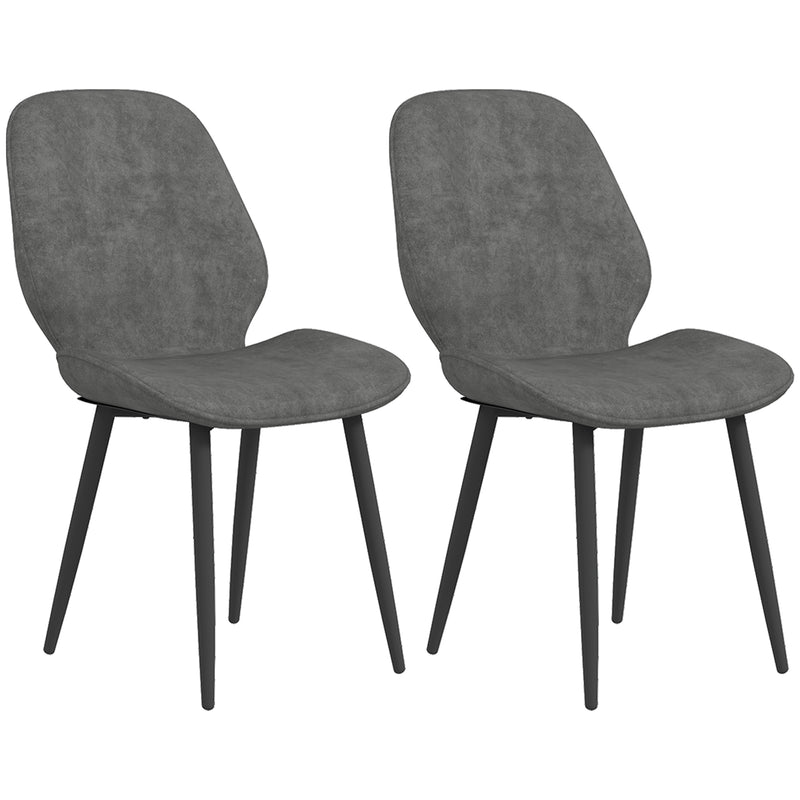 HOMCOM Dining Chairs Set of 2, Velvet Fabric Upholstered Kitchen Chairs with Solid Metal Legs for Dining Room, Living Room, Lounge, Grey