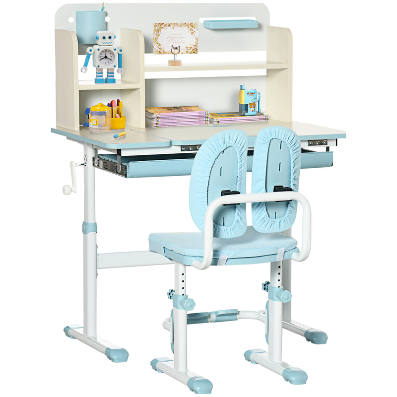 HOMCOM Kids Desk and Chair Set with Storage Shelves, Washable Cover - Blue