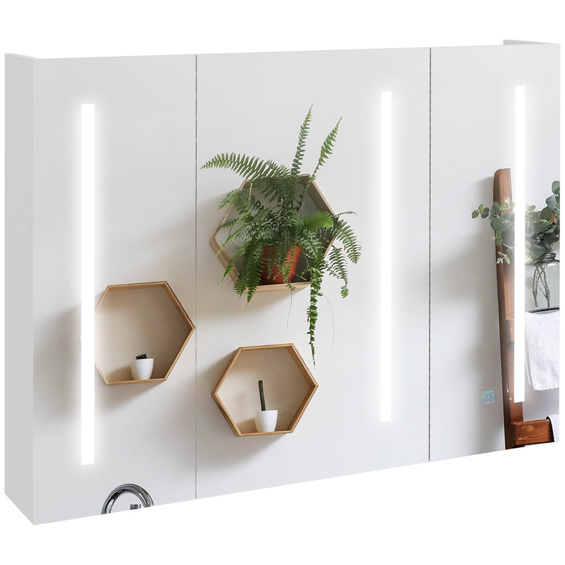 kleankin Wall Mounted Bathroom Storage Cupboard with Light, Mirror and Shelf