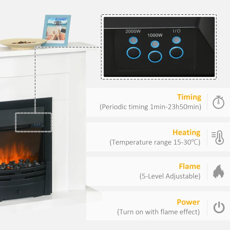 HOMCOM 2000W 5-Level MDF Electric Fireplace Heater with Remote White