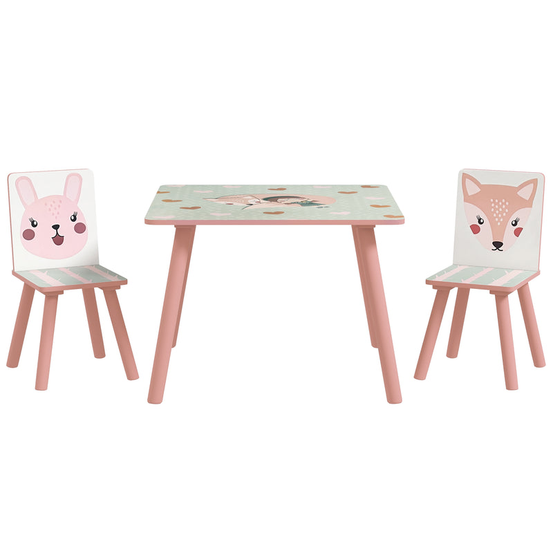 ZONEKIZ Kids Table and Chairs, Childrens Desk with 2 Chairs, Pink