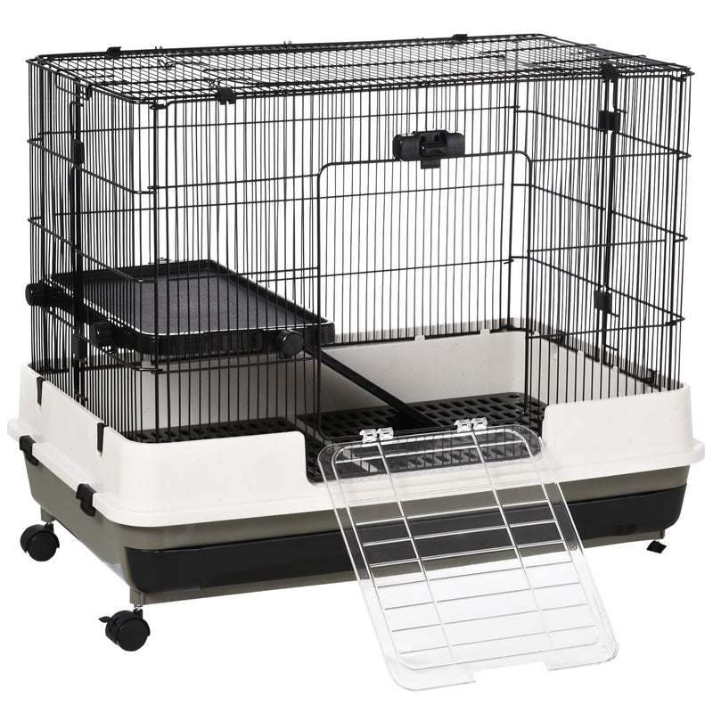 PawHut Small Pet Animal Cage w/ Metal Wire Top Platform Removable Tray 4 Wheels