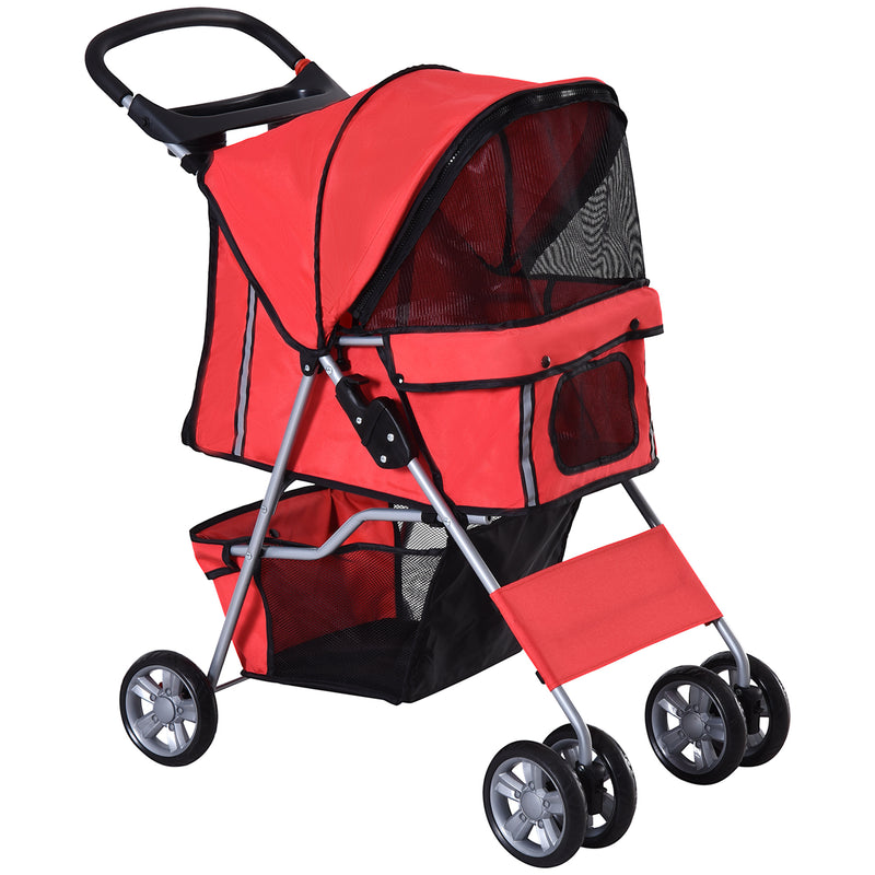 PawHut Red Pet Stroller Carrier Foldable Deluxe Jogger Walk Travel Dog Cat