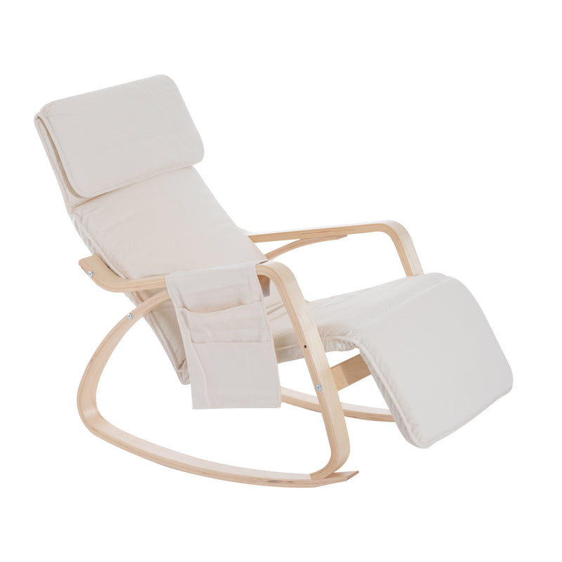 HOMCOM Rocking Chair Recliner Armchair with Adjustable Footrest, Cream White