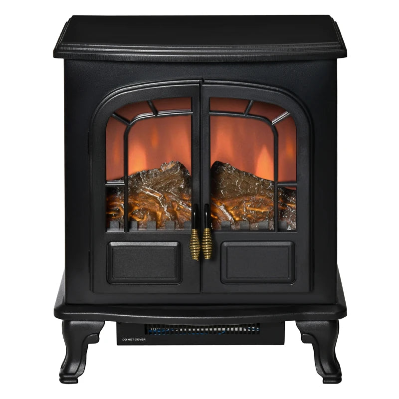 HOMCOM Electric Fireplace Stove Heater with Fire Flame Effect - Black