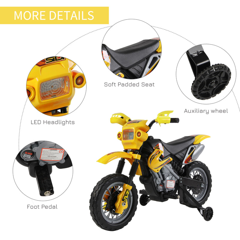 HOMCOM Kids Ride on Electric Motorcycle 6V Battery Scooter - Yellow