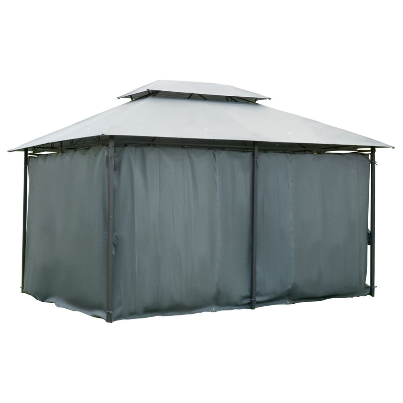 Outsunny 3 x 4m Outdoor 2-Tier Steel Frame Gazebo with Curtains Outdoor Backyard