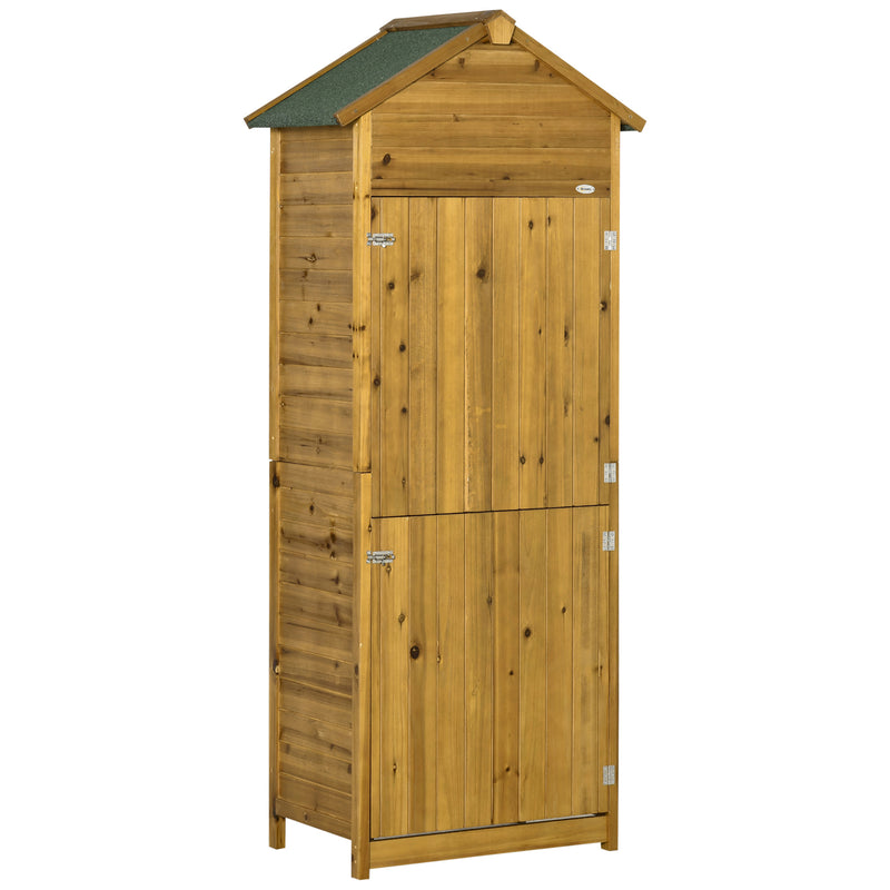 Outsunny Wood Garden Storage Shed Tool Cabinet w/ Roof, 191.5x79x49cm, Natural