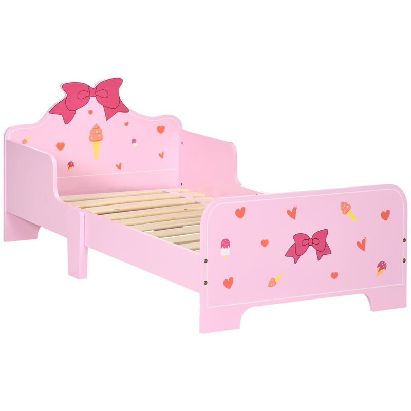 ZONEKIZ Kids Toddler Bed w/ Cute Patterns, Safety Rails - Pink