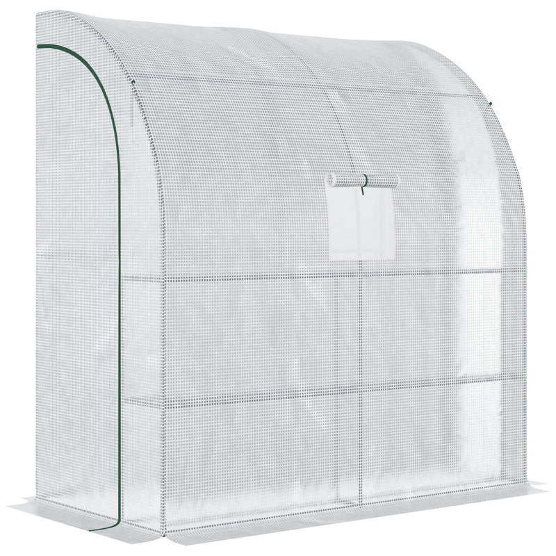 Outsunny Walk-In Lean to Wall Greenhouse w/Window&Door 200Lx 100W x 215Hcm White