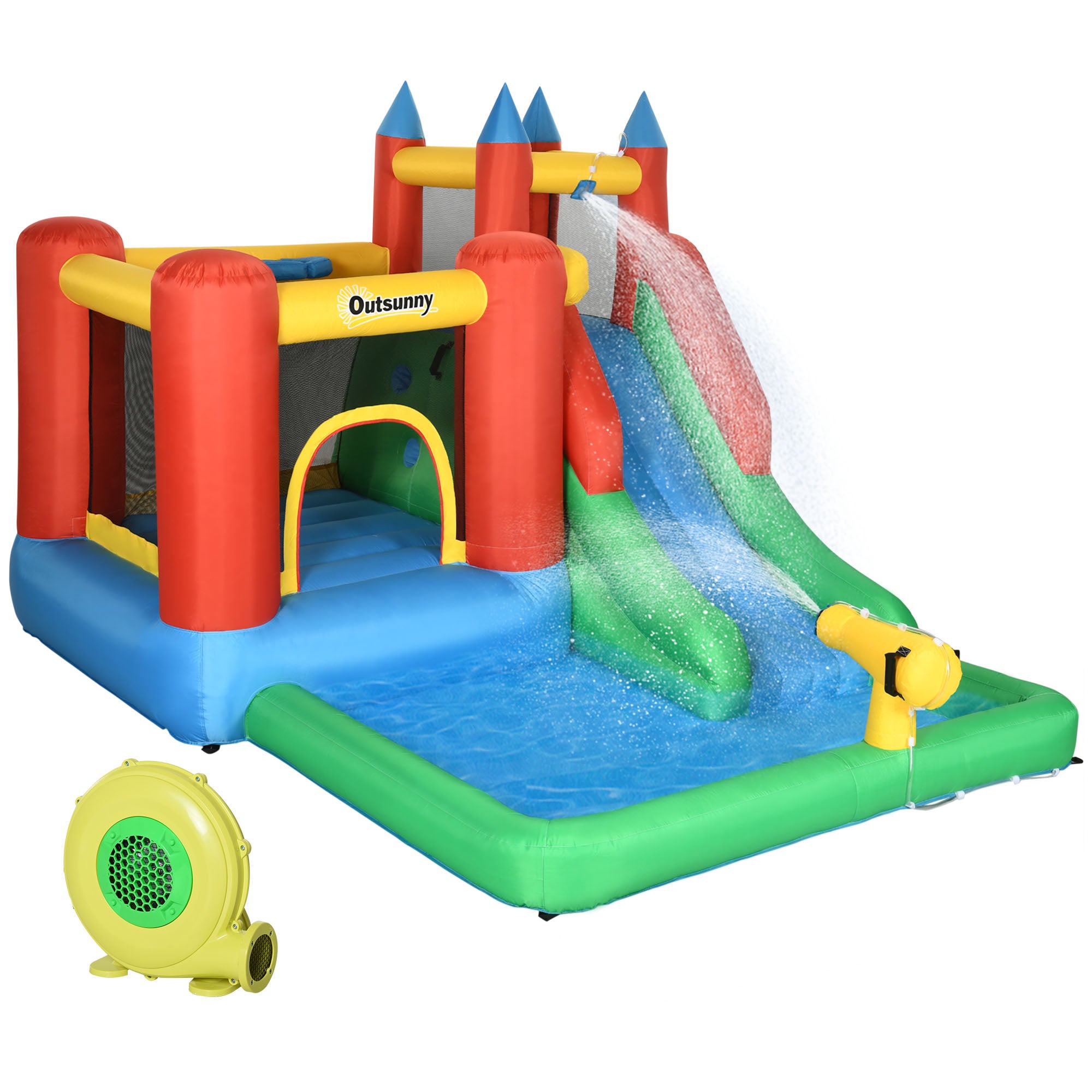 Outsunny Kids Bouncy Castle w/ Slide Water Pool Climbing Wall & Trampo