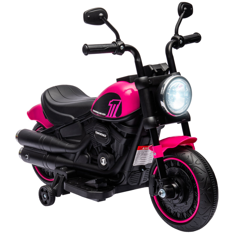 HOMCOM 6V Electric Motorbike with Training Wheels, One-Button Start - Pink