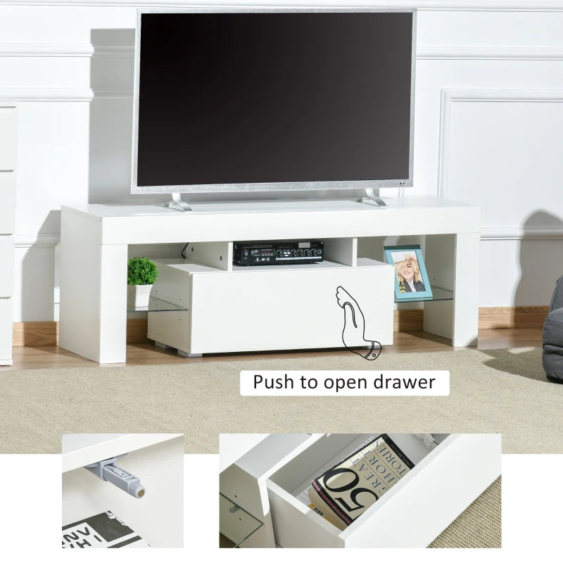 HOMCOM TV Stand High Gloss with LEDs 130cm - White