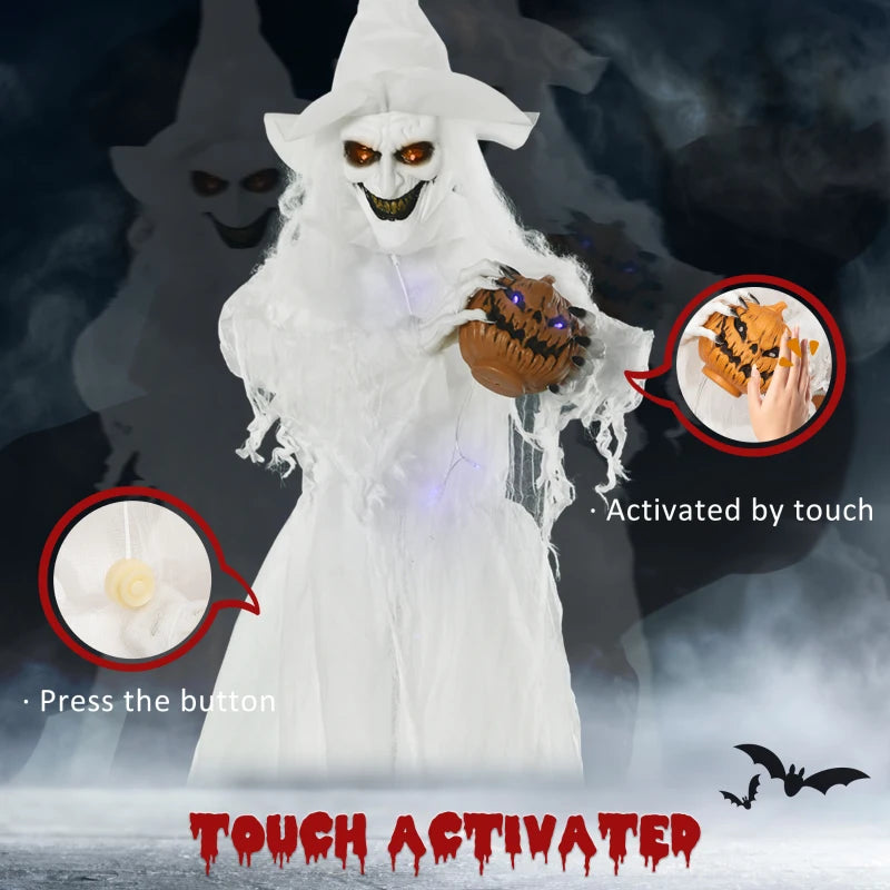 Halloween White Witch Holding Pumpkin Head 72" Life Size