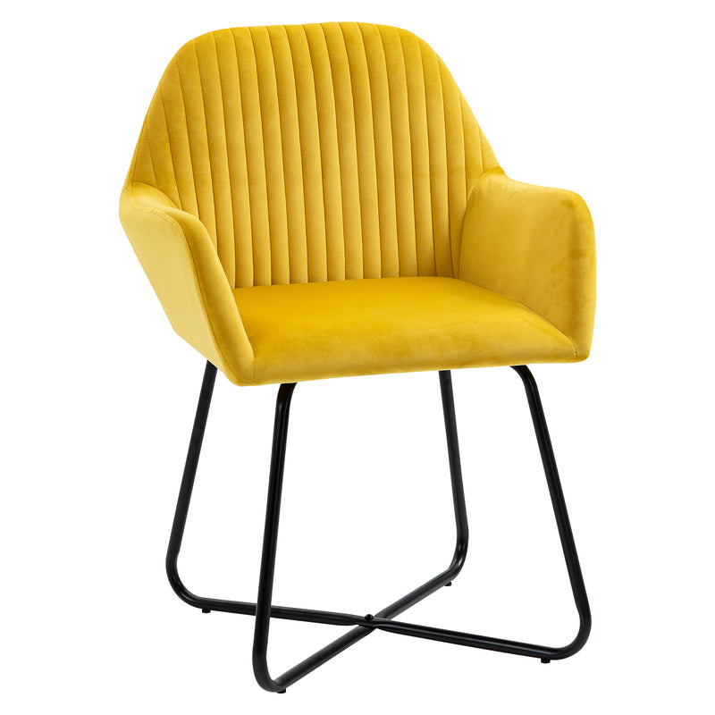 HOMCOM Modern Accent Chair, Velvet-Feel Fabric Upholstered Armchair with Metal Base for Living Room, Yellow