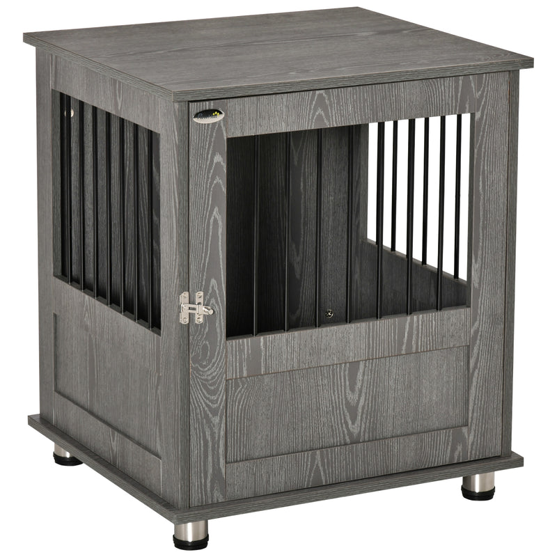 PawHut Dog Crate Kennel Cage for Small Dog, Indoor End Table, Grey