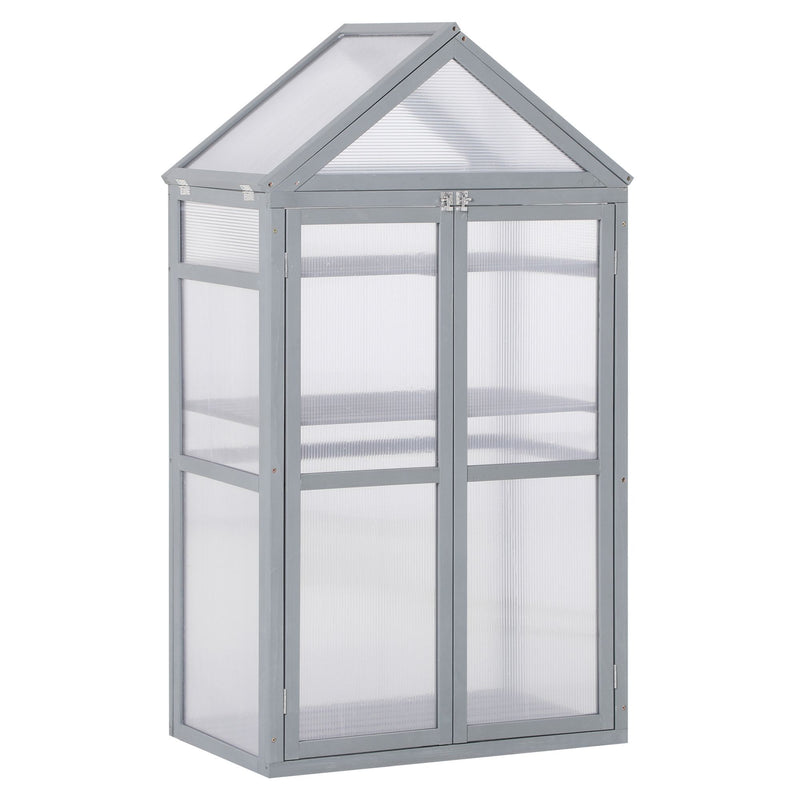 Outsunny 80x47x138cm Wood Cold Frame Greenhouse for Plants PC Board Grey