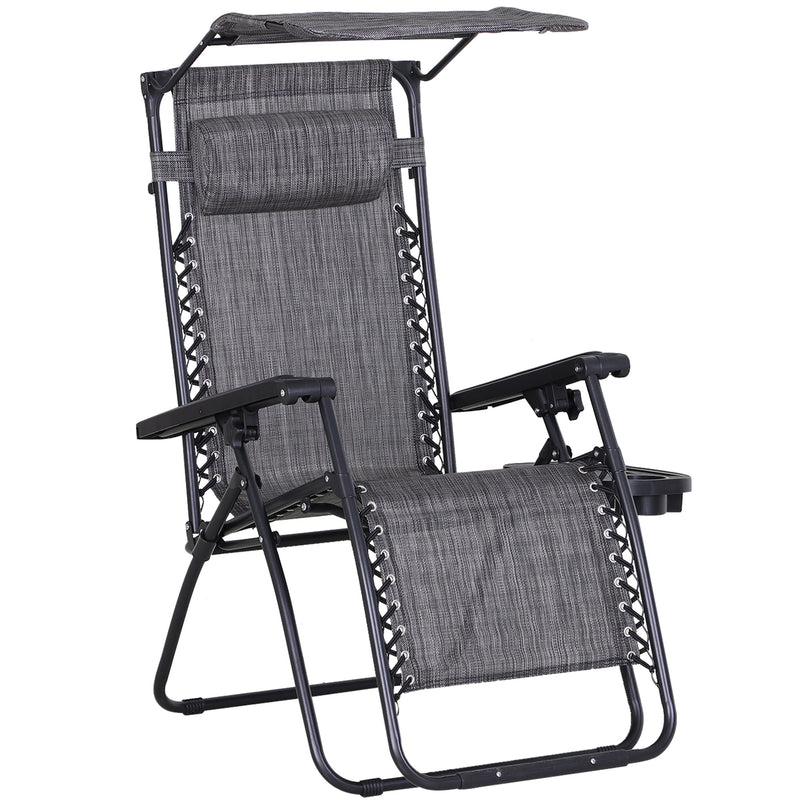 Outsunny Zero Gravity Chair Adjustable Patio Lounge w/ Cup Holder Light Grey