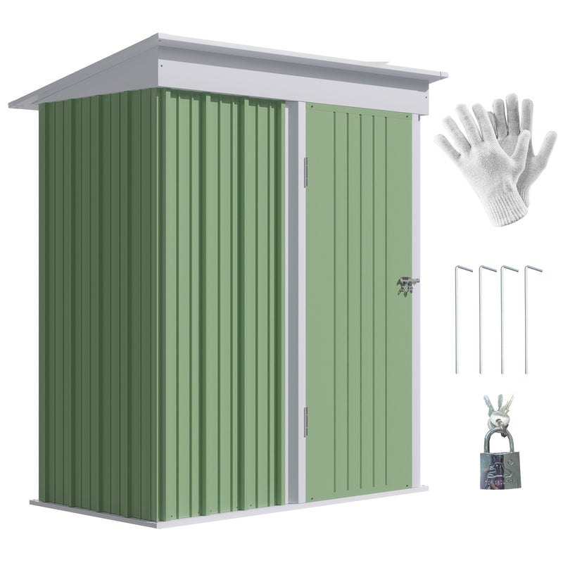 Outsunny Steel Garden Shed, Small  Lean-to Shed for Bike Tool, 5x3 ft, Green