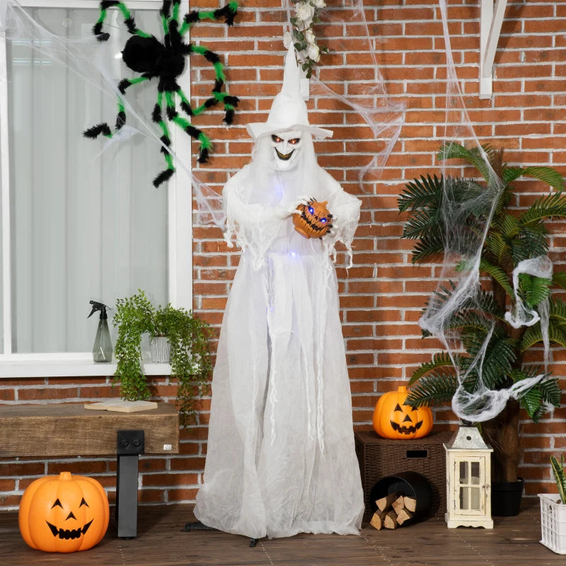 Halloween White Witch Holding Pumpkin Head 72" Life Size